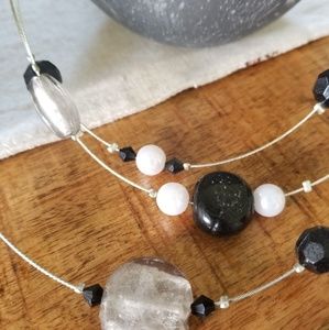 Black,white  and silver wire necklace
